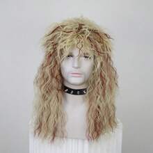 狂野朋克摇滚假发，金色卷发搭配红色挑染——80年代流行金属风格，适合音乐节、狂欢节和化装舞会——耐热合成纤维 - 彩色 - 查看 12