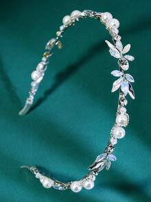 1件简约优雅水钻仿珍珠发箍，百搭款式，适合休闲、派对、婚礼、新娘及伴娘佩戴。 - 銀色 - 查看 7