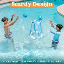 Pool Basketball Hoop Set Floating Basketball Pool Game Swimming Floats Toys with Balls Pump Summer Outdoor Water Play Toy for and Adults Blue - Azul - Ver 7
