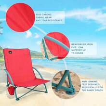 NORTHROAD - Paquete de 2 sillas de playa plegables bajas portátil ligera con respaldo bajo silla de camping para exteriores con soporte para tazas y bolsa de transporte para arena camping - Rosa - Ver 3
