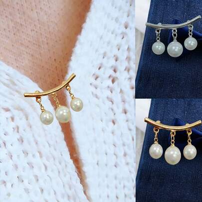 Japanese And Korean Style Elegant Clasp Brooch With Faux Pearl Decor For Women's Clothing