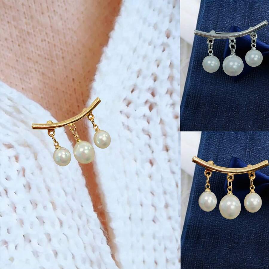 Japanese And Korean Style Elegant Clasp Brooch With Faux Pearl Decor For Women's Clothing - Silver - View 1