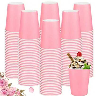 100pcs 9oz/270ml Pink Disposable Paper Cups, Suitable For Birthday Party, Family Gathering, Picnic, Party Decoration