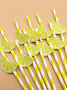 10/5 pièces Pailles en papier décorées de fruits, pailles créatives, pailles à boissons - conviennent pour les fêtes, les bars, la décoration de mariage, un choix parfait pour les anniversaires, les mariages et les célébrations - Multicolore - Voir 3