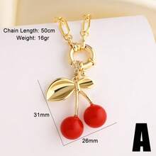 Dây chuyền mặt dây hình quả anh đào đính ngọc trai giả, kiểu dáng phóng đại, dây xích mạ đồng vàng hình kẹp giấy, trang sức dành cho nữ. - Vàng - Xem 6