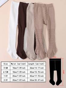 4pcs Baby Girls' Solid Color Leggings, Minimalist Crotch Tights, Suitable For Daily Wear All Seasons - Multicolor - View 2