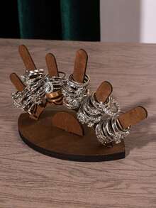 1pc Brown Wooden Ring Holder, Evil Eye Ring Display Rack, Wood Ring Stand, Cute Jewelry Display Stand, Ring Display Stand, Christmas Birthday Engagement Gift For Women Her - Brown - View 6