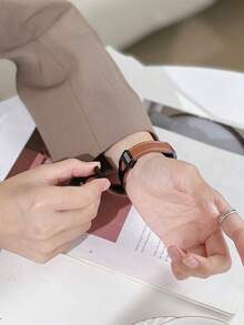 1pc Leather Magnetic Strap, Compatible With Xiaomi Mi Band 10/10NFC/9/9NFC/8/8NFC - Brown - View 3