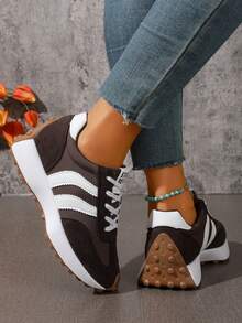Women's Casual Lace-Up Patchwork Athletic Sneakers - Brown - View 5