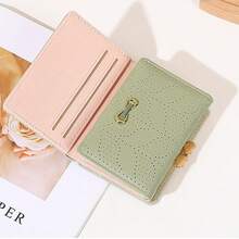 2026 New Women's Wallet, Minimalist Fresh Tri-Fold Wallet, Card Holder, Hollow Leaf Design Short Purse, PU Leather - Green - View 2