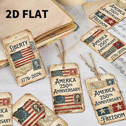 50个美国纪念礼品标签，配麻绳 - 7月4日庆祝活动纸质标签，适用于礼品包装和派对装饰