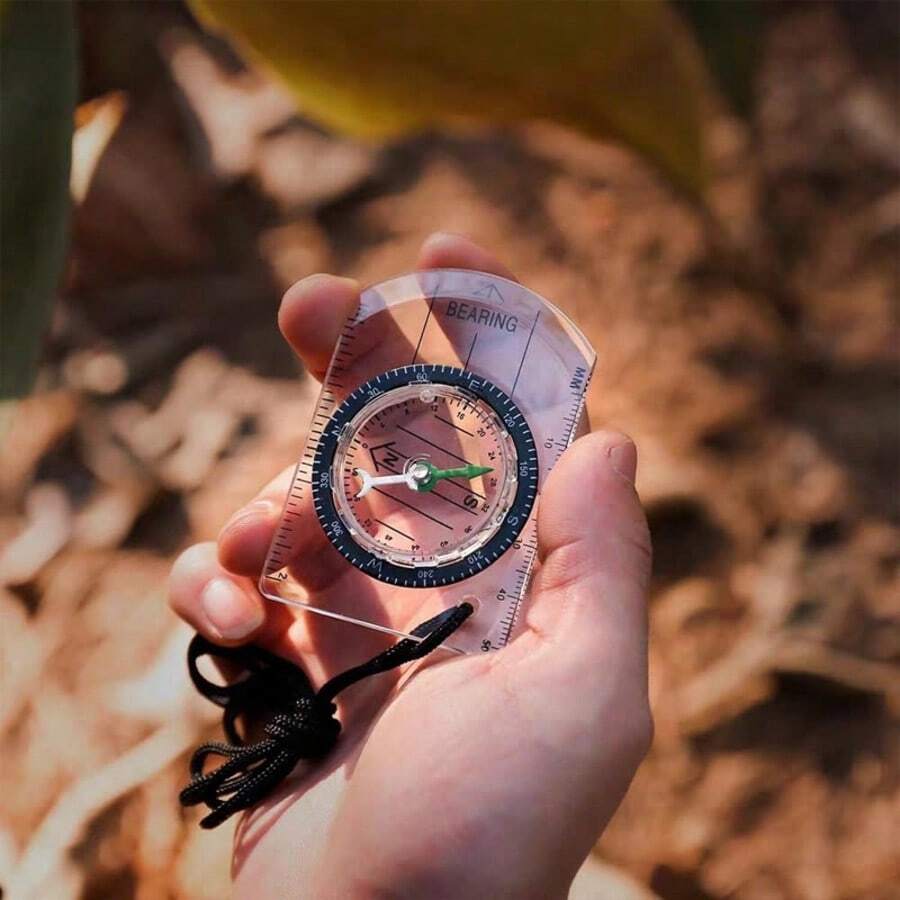 Mini boussole acrylique transparente avec échelle de carte et cordon, convient pour la navigation et la randonnée en extérieur - Mini boussole - Voir 1
