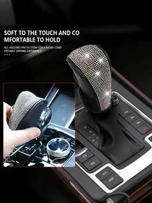 Shiny Automatic Gear Shift Knob Cover With Crystal Glitter And Rhinestones, Suitable For Women And Girls, Interior Decor Accessory - A - View 5