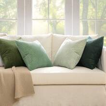 4pcs Bohemian Countryside Style Cushion Covers, Gray-Green Modern Nordic Soft Corduroy Throw Pillow Covers, Spring Home Decor For Sofa, Bed, Living Room (4-Piece Set) - Multicolor - View 4