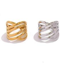 Uself 2 piezas/1 pieza Anillos de acero inoxidable cruzados vintage gruesos de varias filas, anillos abiertos ajustables, anillos de vacaciones para mujer, joyería para mujer, joyería occidental, marca de mujer, regalo de vacaciones, anillos de mujer - Multicolor - Ver 6