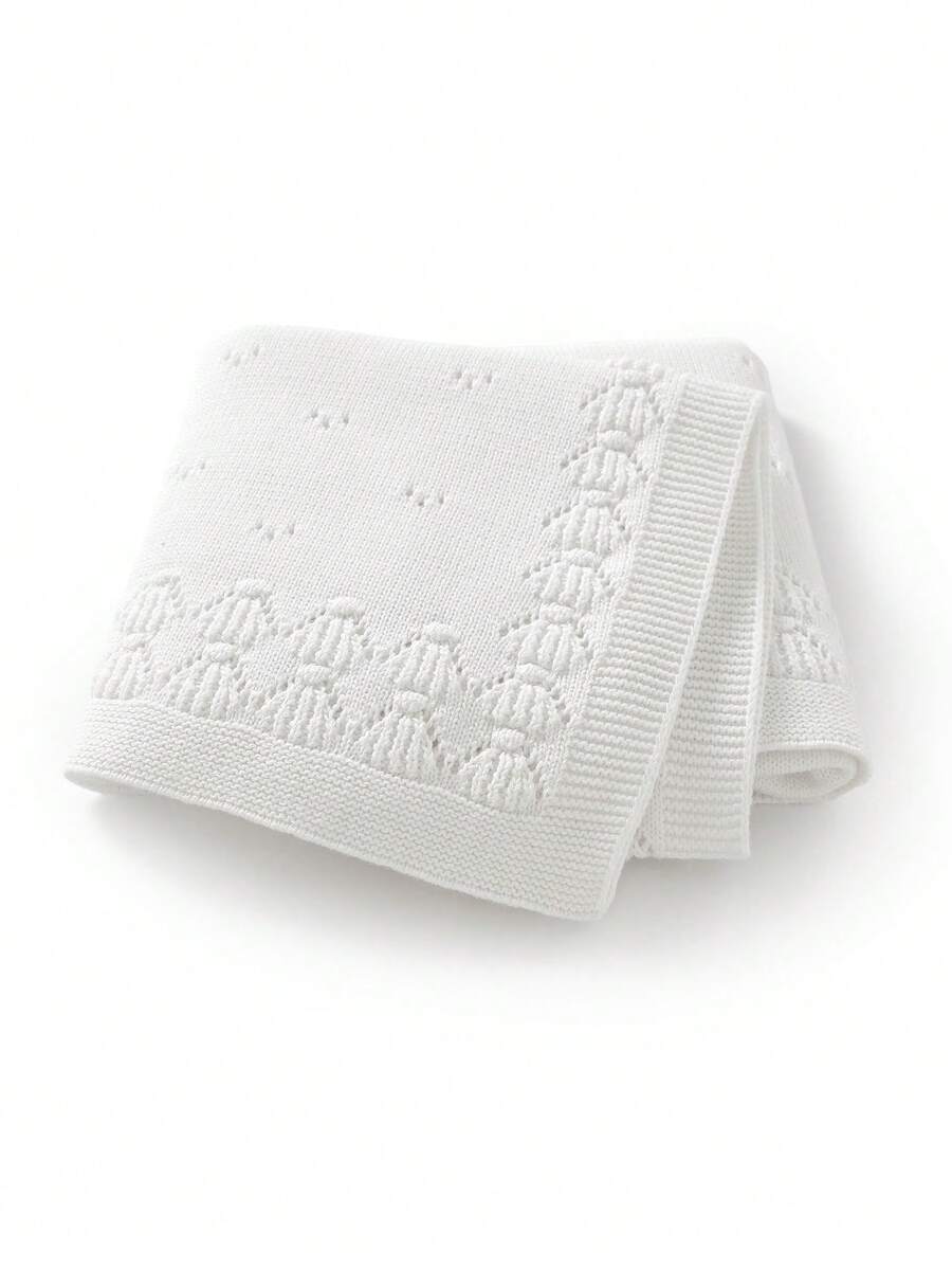 Hollow Lace Knitted Baby Blanket, 100% Cotton Class A Infant Swaddle Wrap, All Season Stroller Cover, Ins Style - White - View 1