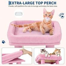 Torre de Gatos Multinivel de 61 Pulgadas para Gatos Grandes y Maine Coons | Plataforma Extragrande, 2 Condominios Espaciosos, Postes de Rascar de Sisal Resistentes y Juguetes, Parque de Juegos Moderno Estable - Rosa - Ver 5