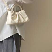 Pearl Pleated Versatile Fashion Cloud Shaped Mini Shoulder Bag, Fresh Style - White - View 9