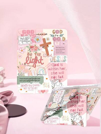 简约清新花卉少女风，上帝标语拼接设计平板电脑保护套，升级版Y型折叠支架保护壳，多角度旋转平板电脑保护套，兼容iPad 10.2英寸、Pro 11（2021/2020款/第十代/Mini/第六代、第七代），兼容三星Galaxy Tab A8 10.5英寸（2022款），带笔槽，防摔，平板电脑支架保护套，儿童/家庭礼物