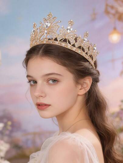 1pc New Arrival Alloy Bow Crown Headpiece, Elegant Bridal Bridesmaid Baroque Crown, Alloy Crystal Accessories