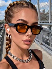 1副男女通用方形小框优雅复古简约休闲户外时尚眼镜 - 黑桔 - 查看 4