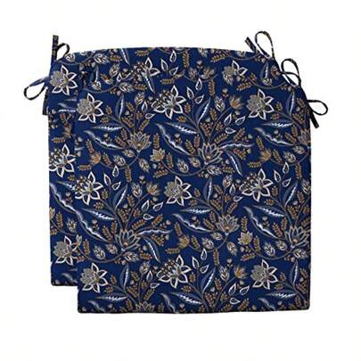 Quality Outdoor Living 29-JBF02DC Universal Indoor/Outdoor Dining Chair Cushion Set of 2 18 x 18 Jacobean Blue