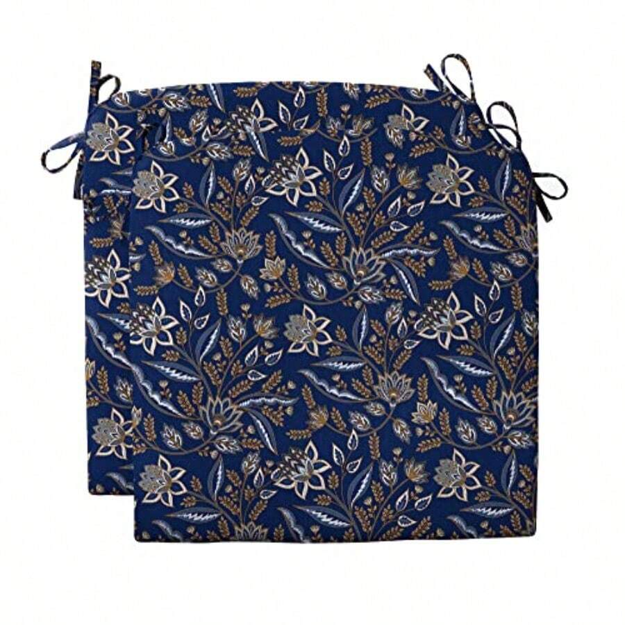 Quality Outdoor Living 29-JBF02DC Universal Indoor/Outdoor Dining Chair Cushion Set of 2 18 x 18 Jacobean Blue - Azul jacobino - Ver 1