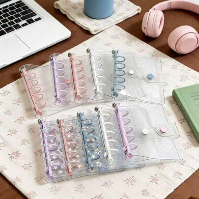 Cuaderno de anillas con cubierta blanda de PVC estilo macaron de 6 colores, cubierta de planificador con hebilla transparente, adecuado para libros y diarios (5.75inx4.53in, 4.96inx4.45in)