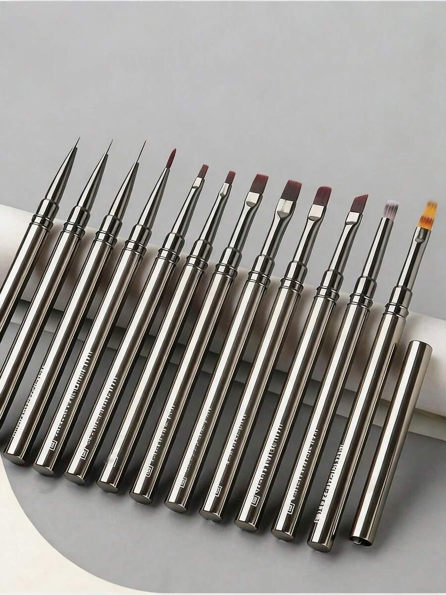 1 buah/12 buah Kuas Nail Art Liner Logam, Cocok untuk Garis Panjang, Detail Halus, Lukisan Lembut, dan Pewarnaan Lembut - MultiWarna - View 1