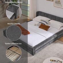 Double Bed 160*200cm, Chenille Fabric, Comfortable Backrest, Sturdy Eucalyptus And Iron Frame, Easy To Assemble, Dark Grey (Without Mattress) - Dark Grey - View 4