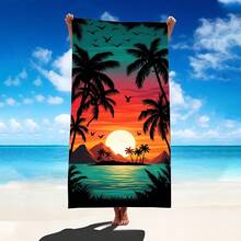 1 pièce Serviette de plage avec paysage de coucher de soleil et palmiers, super douce microfibre extra large, serviette de bain super absorbante, convient pour la plage, la piscine, les voyages, le camping, le yoga - B - Voir 1