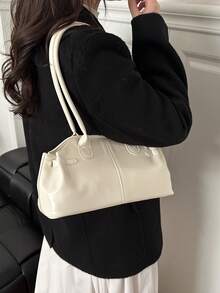 1 Stück neue einfarbige Zylinderhandtasche aus PU-Leder mit Doppelgriffen, Reißverschluss, großer Kapazität, modische Damen Schultertasche, geeignet für den täglichen Gebrauch, Einkaufen und Dates, Farbe: Weiß, Damen Shopper - Weiss - Übersicht 7