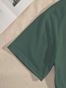 Summer Casual Letter Print Short Sleeve T-Shirt - Dark Green - View 3
