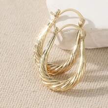 1 Pair Classic Minimalist Spiral Pattern U-Shaped Dangle Earrings, Suitable For Parties And Social Occasions, Great Gift For Friends Or Loved Ones - Gold - View 5