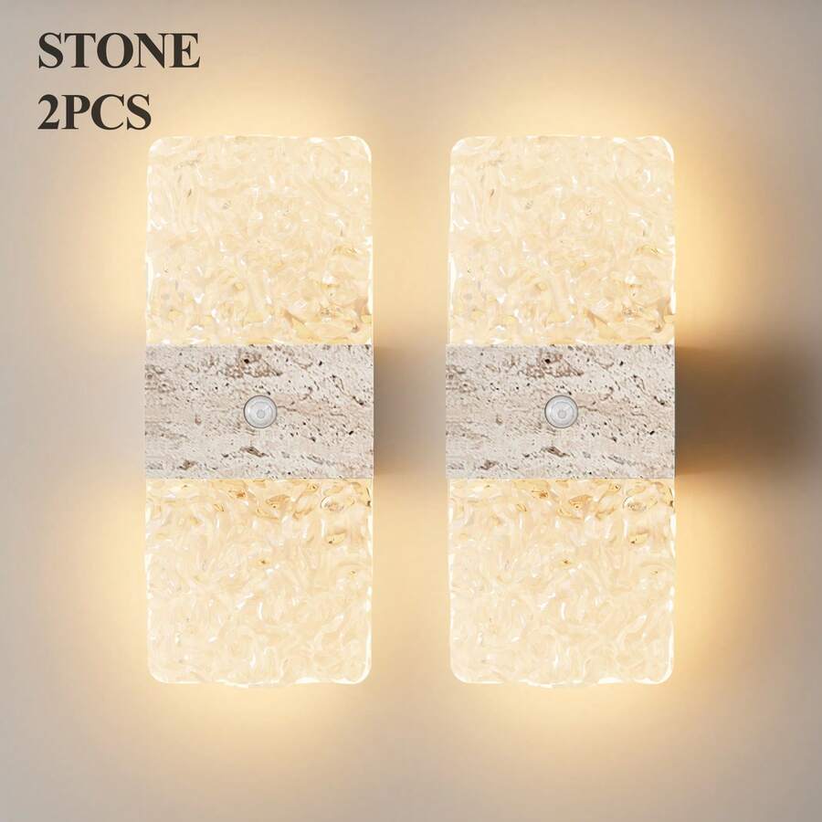 現代水晶感應壁燈，LED 智慧感應壓克力壁燈，無線 LED 壁燈，電池供電夜燈，可調節色溫與亮度，適用於走廊、浴室、臥室、居家裝飾、客廳