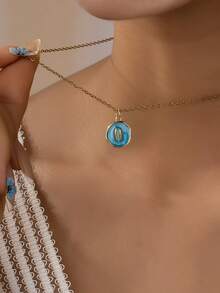 1 pieza Collar con colgante de esmalte azul con tema oceánico para mujeres - 12 estilos de encantos de playa (árbol de palma, caballito de mar, estrella de mar, tortuga) - Joyería de moda minimalista de verano para uso diario y vacaciones - Multicolor - Ver 20