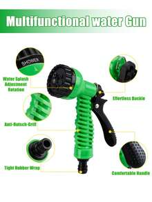 黑色柔性可伸缩花园软管,带7合1可调节喷嘴,适用于浇花、草坪灌溉、庭院养护、洗车、宠物洗澡,四季皆宜。 - A - 查看 8