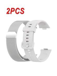 2条装硅胶和不锈钢表带，适用于华为Watch FIT 2/3/4/4 Pro，金属表扣，适合休闲佩戴、商务馈赠、生日、圣诞节、周年纪念日、节日礼物。 - 白色 - 查看 8