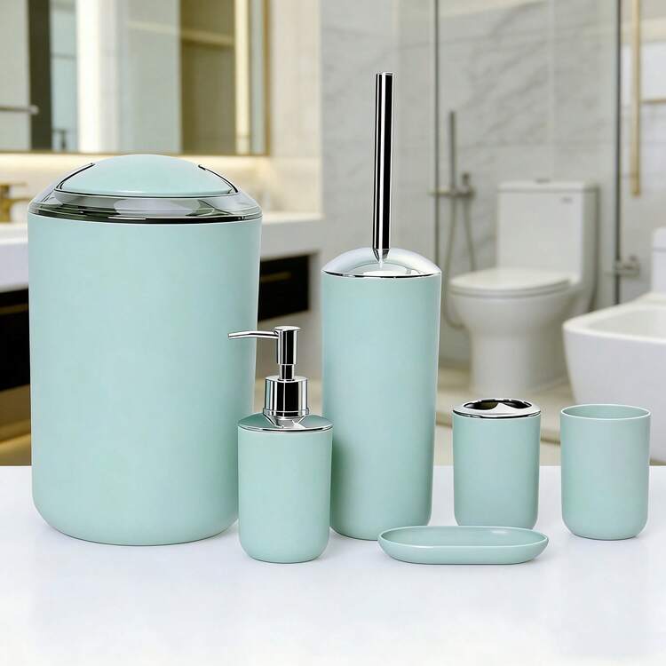 4pcs/6pcs bathroom accessory set, bathroom kit, bamboo lid bathroom toiletries set, including toilet brush, toothbrush holder, mouthwash cup, soap dispenser, soap dish. Bathroom decoration, nid bathroom decoration, can be used as a housewarming \ home vacation gift \Valentine's Day gifts\ birthday gifts. - 直筒衛浴系列 - 查看 4