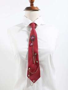 1 pieza Corbata pre-anudada con cadena de estilo punk con colgante de diamante falso, corbata unisex elegante y de moda para uso casual y formal - Multicolor - Ver 5