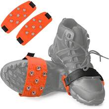 7 Point Ice Snow Traction Cleats Crampons, Anti-Skid Footwear Grips For Outdoor Hiking Mountaineering - Orange - View 5