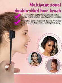 1pc Double-Sided Edge Control Brush, 3-In-1 Styling Tool For Smoothing Flyaways And Eyebrows, Professional Hair Edge Brush, Suitable For Natural Hairstyles, Women & Girls Anti-Frizz Grooming Set, Daily Use, Hair Styling Tools, Hair Care Products, Travel - View 4