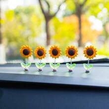 Cute Swinging Sunflower Car Decor, Healing Floral Decoration Suitable For Dashboard And Rearview Mirror, Mini Garden Sunflower Ornament - Sunflower - View 3