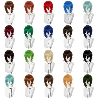 12英寸音乐节派对角色扮演假发，明星电影角色假发，专业造型假发，无凝胶舒适耐热短发纤维内衬假发，适合初学者，自然时尚假发，适合音乐节嘉年华音乐会、动漫展览派对（多种颜色可选）