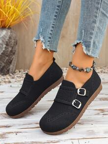 Mocassins plats décontractés pour femmes, de couleur unie. Chaussures plates légères et respirantes pour femmes. Convient pour un usage décontracté, extérieur et quotidien. Une idée de cadeau à la mode pour les femmes. - Noir - Voir 3