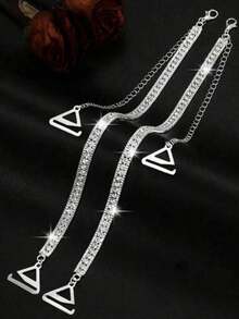 1pc Of New Adjustable Anti-Slip Off-Shoulder Bra Straps For Women Halter Neck Bra Straps Rhinestone Bra Straps Invisible Anti-Slip Wide Shoulder Straps - Silver - View 2