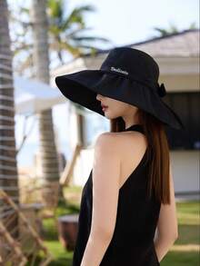 1 pieza Sombrero de verano para mujer, unicolor de ala ancha, sombrero de cubo de ala ancha, sombrero de mujer, sombrero de playa, adecuado para actividades al aire libre, vacaciones - MZ1669X - Ver 5