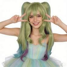 Tóc giả dài kiểu ombre từ xanh lá nhạt sang xanh lam và tím dành cho cosplay anime, có kẹp tóc đuôi ngựa đôi có thể tháo rời, chất liệu sợi tổng hợp chịu nhiệt cao, có mái, hoàn hảo cho các dịp lễ hội, Comic Con, trang phục nhân vật game và thời trang hàng ngày. Mũ đội thoáng khí có thể điều chỉnh phù hợp với mọi kích cỡ đầu, dễ tạo kiểu và bảo quản. - Nhiều màu - Xem 12