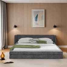 Double Bed 160*200cm, Chenille Fabric, Comfortable Backrest, Sturdy Eucalyptus And Iron Frame, Easy To Assemble, Dark Grey (Without Mattress) - Dark Grey - View 3