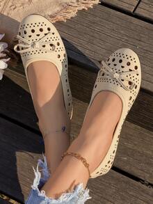 2026 New Arrival Women's Elastic Ankle Strap Round Toe Wedge Flats - Apricot - View 5